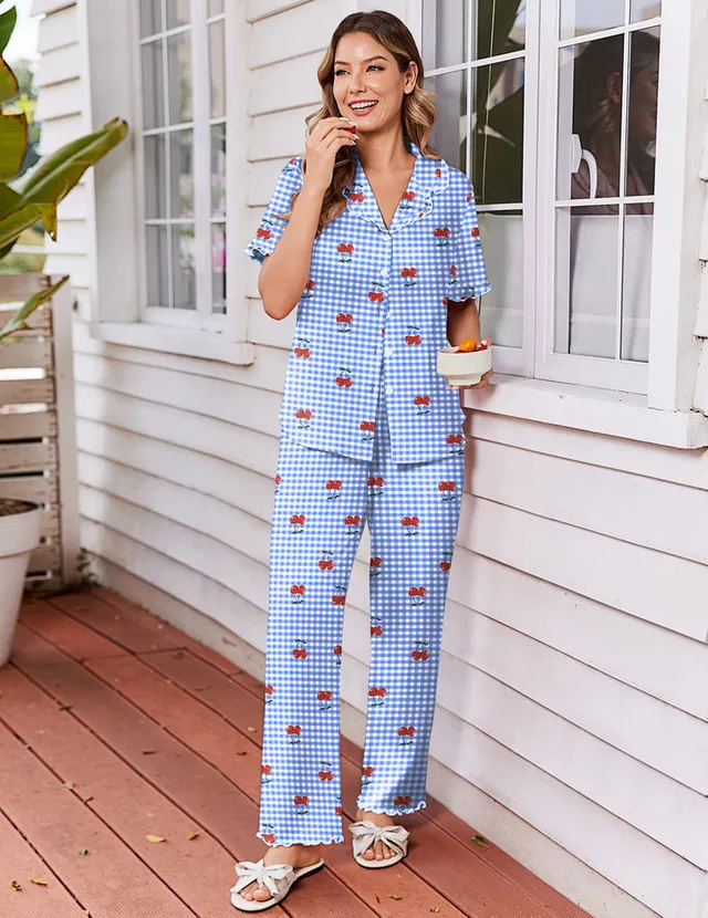 ekouaer-pajama-sets-ruffle-sleeve-pyjama-kurzarm-bedruckt image 1