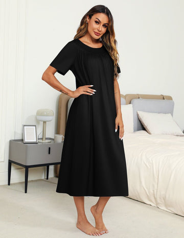 ekouaer-nightgowns-house-dress-nachthemd-kurzarm-wadenlang image 5