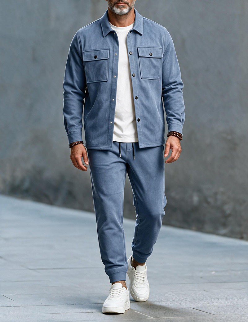 ekouaer-men-button-down-cargo-zweiteiler-herren-schwarz-xl-mit-jogger image 2