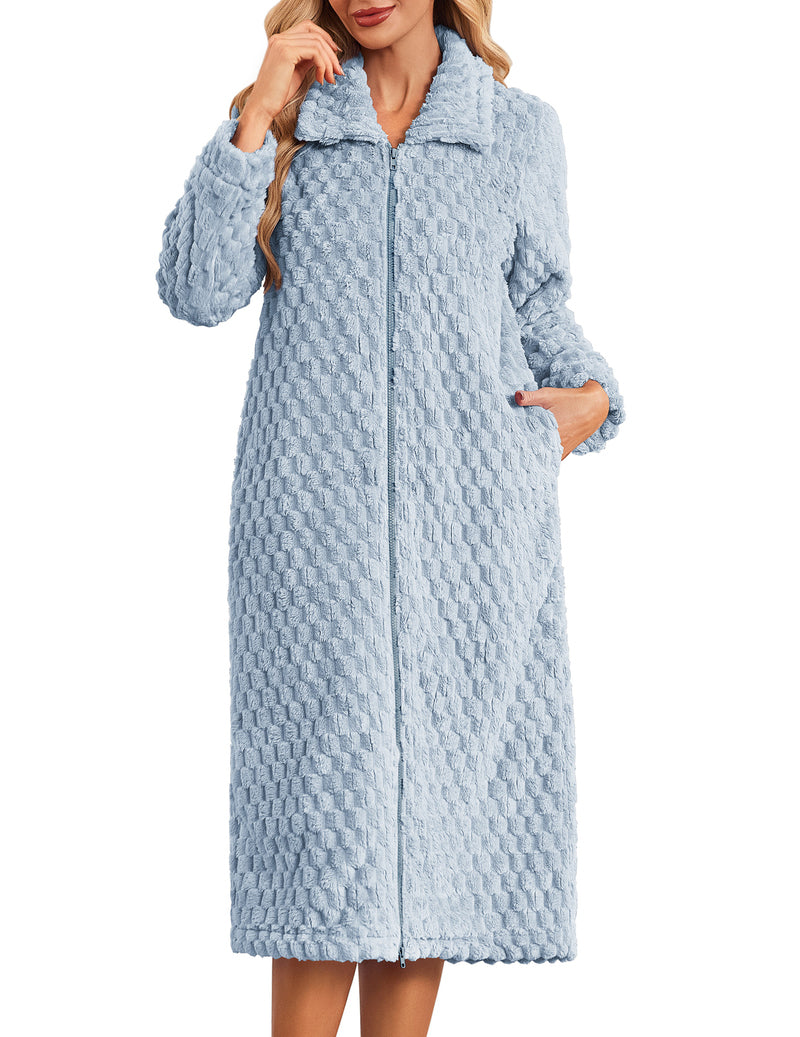 ekouaer-robes-fleece-bademantel-zip-langarm-rot-s-xxl image 3