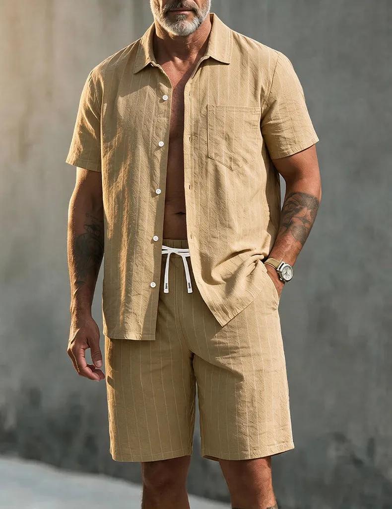 ekouaer-men-leinen-set-herren-wei-hemd-shorts-sommer image 1