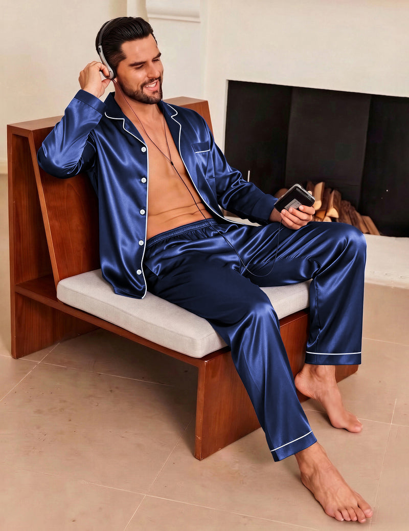 ekouaer-men-satin-pyjama-set-langarm-schwarz-gr-m image 2