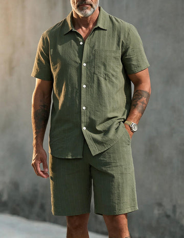 ekouaer-men-leinen-set-herren-wei-hemd-shorts-sommer image 7