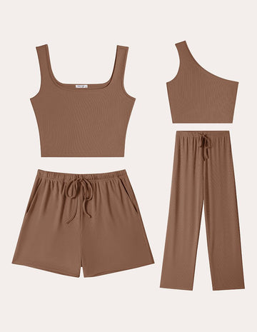 ekouaer-casual-ribbed-knit-4-piece-outfit-loungeset image 7
