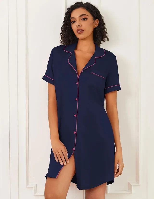 ekouaer-nightgowns-bamboo-sleepshirt-nachthemd-kurzarm-still image 1