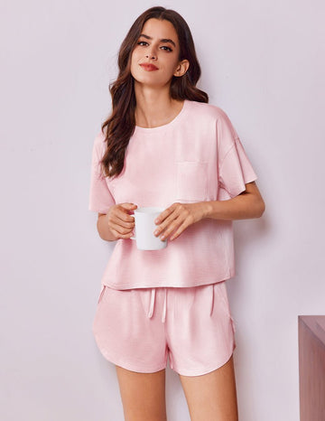ekouaer-pajama-sets-kurzarm-pyjama-mit-shorts-streifen-2-teilig image 5