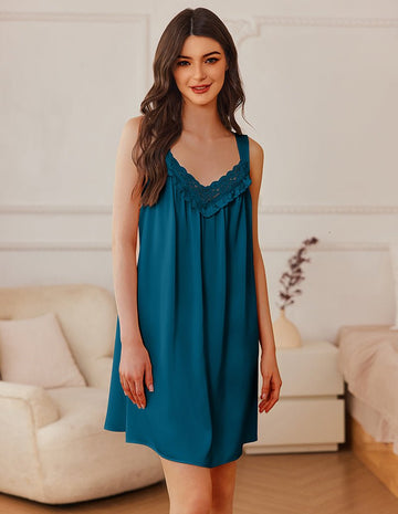 ekouaer-nightgowns-satin-nachthemd-spitze-v-ausschnitt-knielang image 3