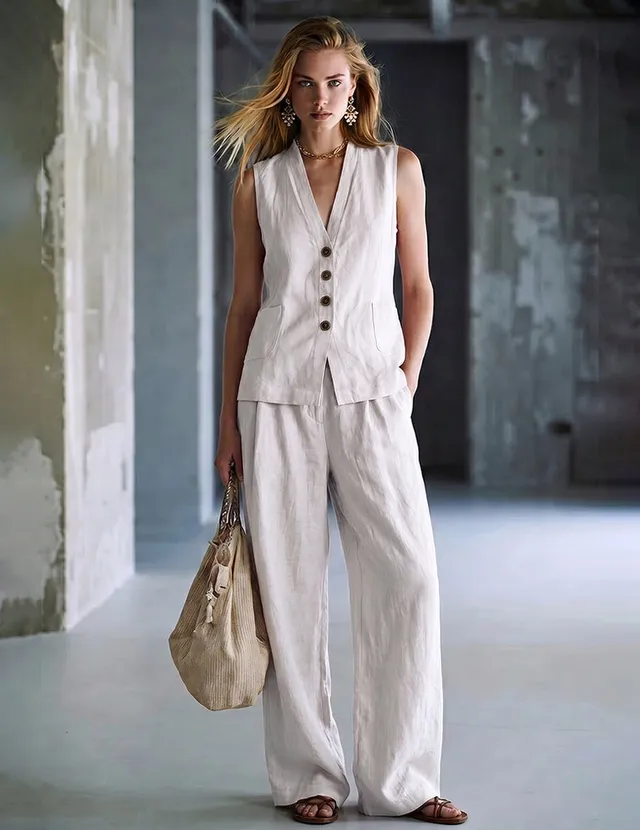 ekouaer-pajama-sets-button-vest-schlafanzug-rmellos-wide-leg image 1