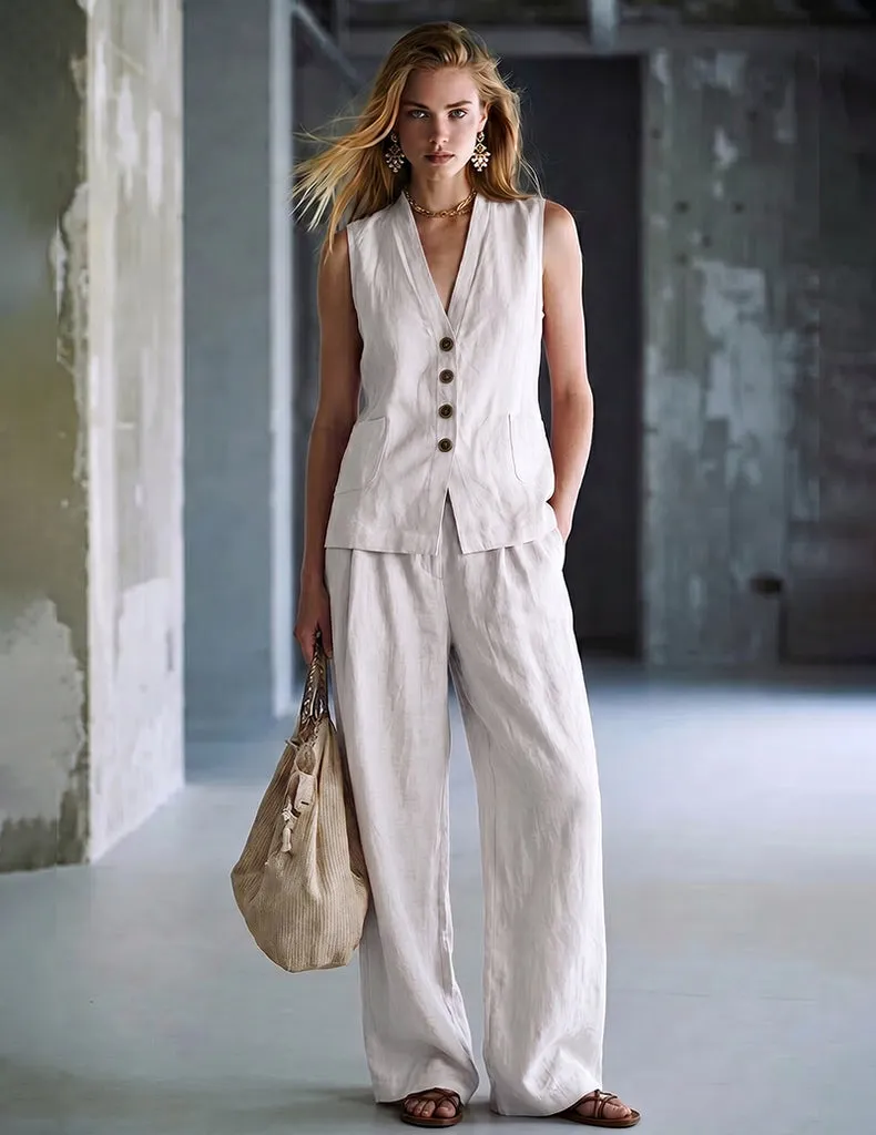 ekouaer-pajama-sets-button-vest-schlafanzug-rmellos-wide-leg image 1