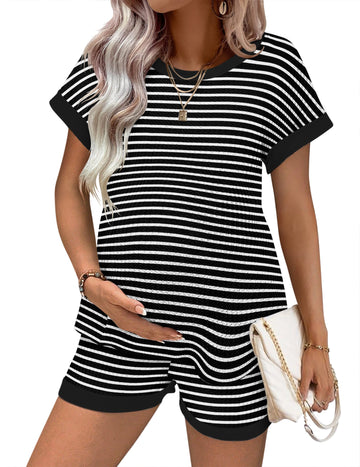 ekouaer-maternity-waffle-schlafanzug-kurzarm-top-shorts-2-teilig image 5