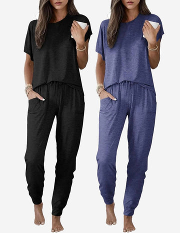 ekouaer-pajama-set-2er-pack-kurzarm-mit-jogginghose image 3