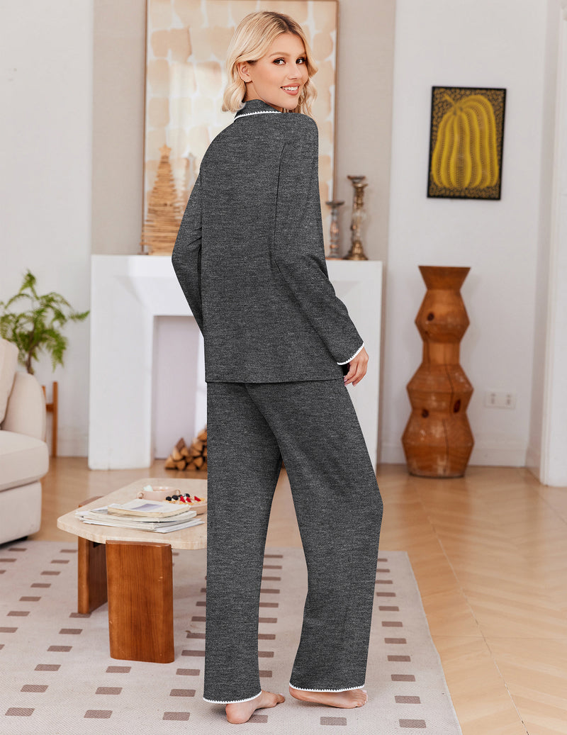 ekouaer-pajama-sets-schlafanzug-knopfleiste-dunkelblau image 2
