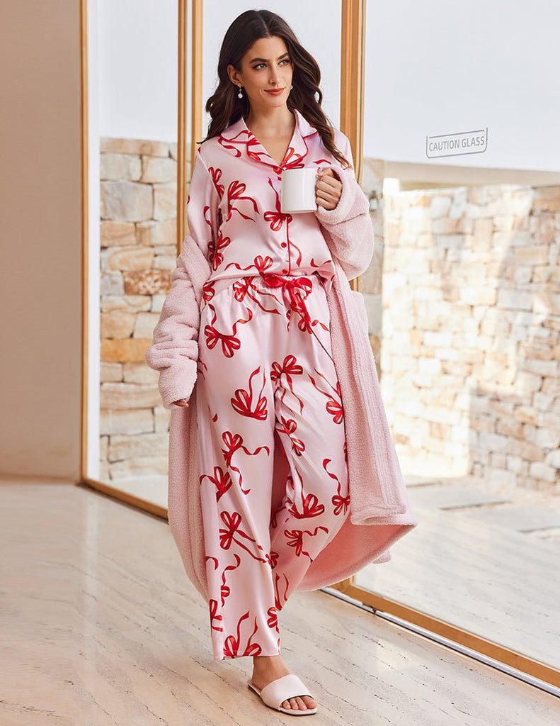 ekouaer-satin-pyjama-set-lang-knopfleiste-damen-2-teilig image 1
