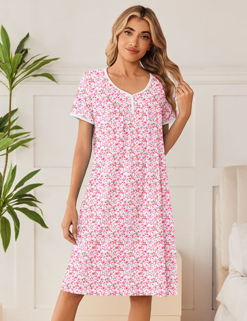 ekouaer-nightgowns-nachthemd-100-baumwolle-blumen-knopfleiste image 3