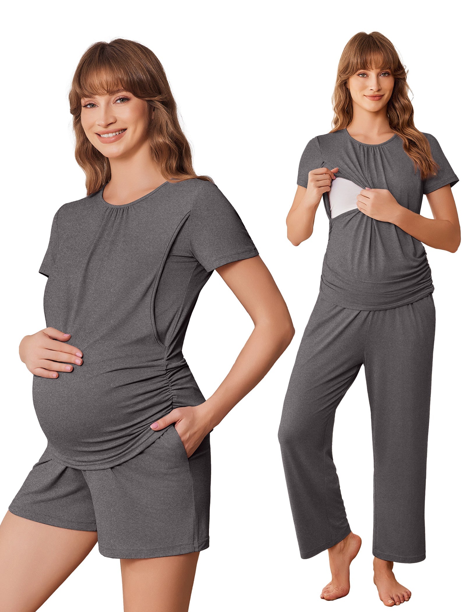 ekouaer-maternity-still-pyjama-3-tlg-floral-teal-m image 5