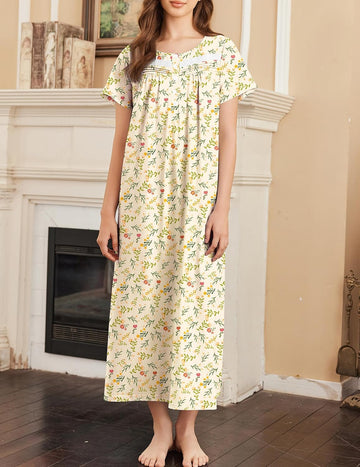 ekouaer-nightgowns-baumwoll-nachthemd-taschen-kurzarm image 7