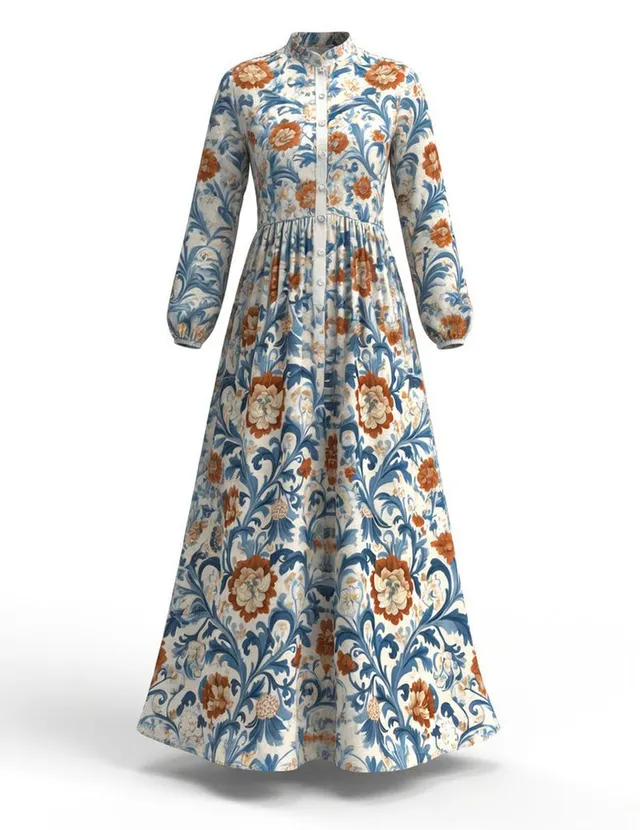 ekouaer-nightgowns-floral-maxikleid-langarm-wei-blau image 1