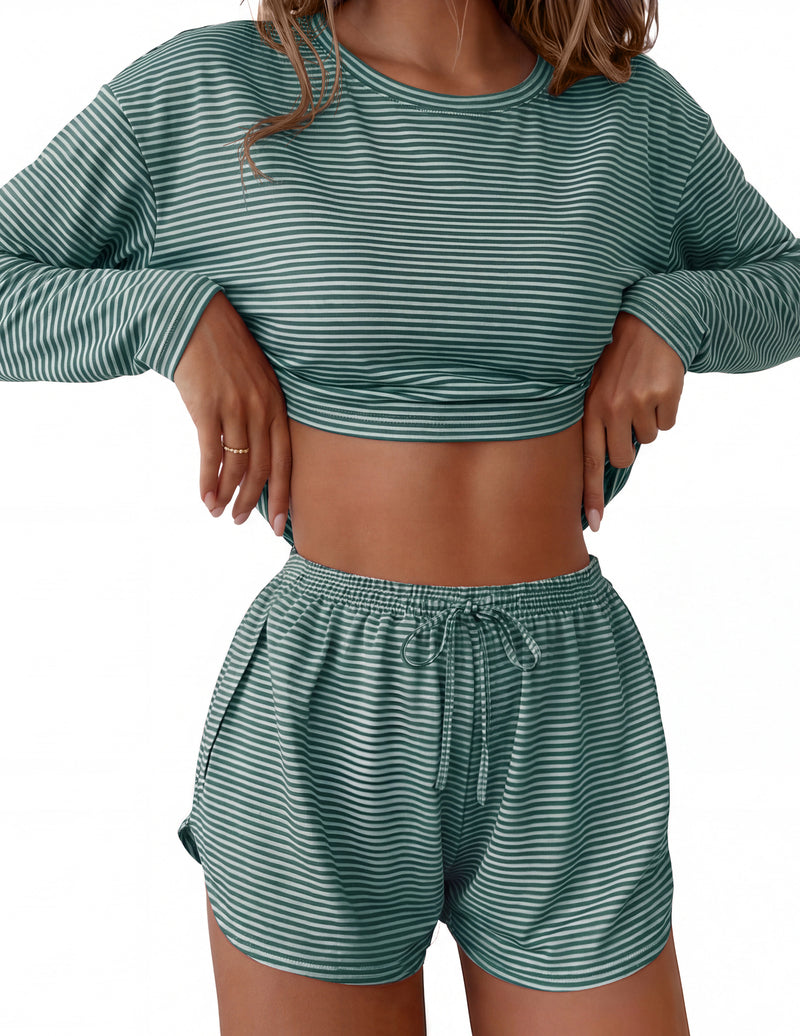ekouaer-pajama-sets-langarm-schlafanzug-shorts-kirschen image 8