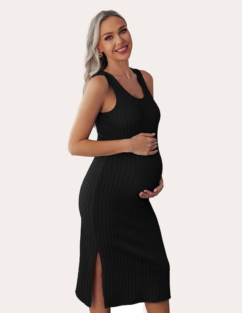 ekouaer-maternity-rib-knit-umstandskleid-knielang-ripp image 1