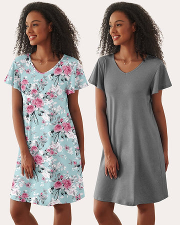 ekouaer-pajama-sets-nachthemd-2er-pack-kurzarm-print image 7
