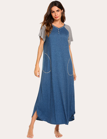 ekouaer-patchwork-full-length-nachthemd-kurzarm-taschen image 7
