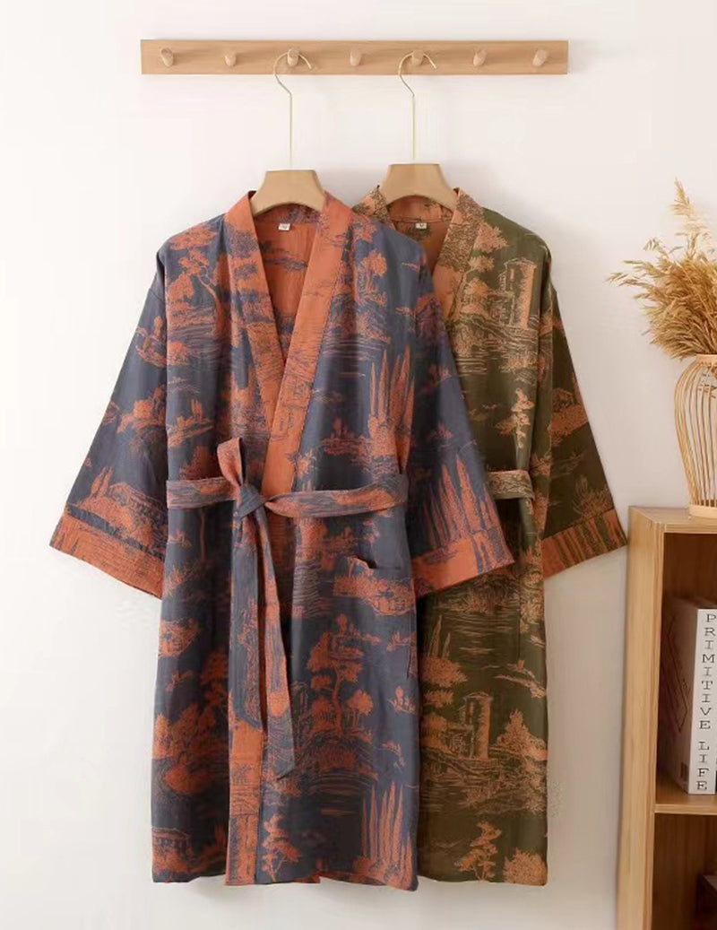 ekouaer-men-kimono-morgenmantel-dunkelblau-m-jacquard image 6