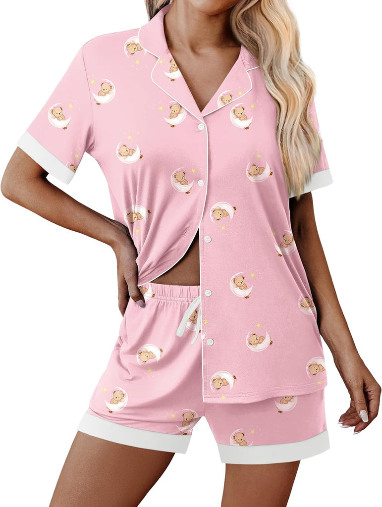 ekouaer-pajama-sets-button-down-schlafanzug-shorts image 1
