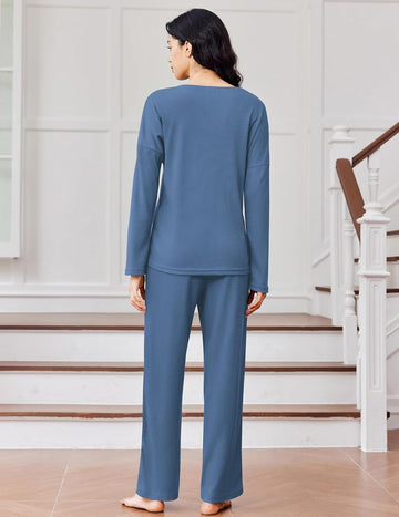 ekouaer-waffle-knit-pyjama-langarm-v-ausschnitt-kn-pfe image 5