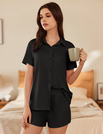 ekouaer-pajama-sets-kurzarm-pyjama-knopf-shorts image 7