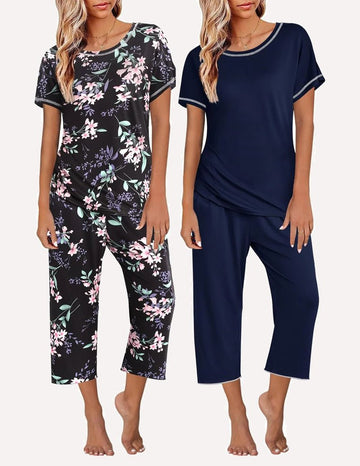 ekouaer-pajama-sets-2er-pyjama-capri-blumenmuster-kurzarm image 7