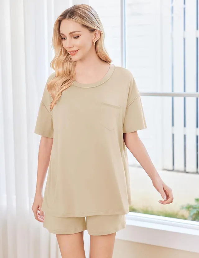 ekouaer-pajama-sets-schlafanzug-kurzarm-shorts-2-teilig-uni image 1