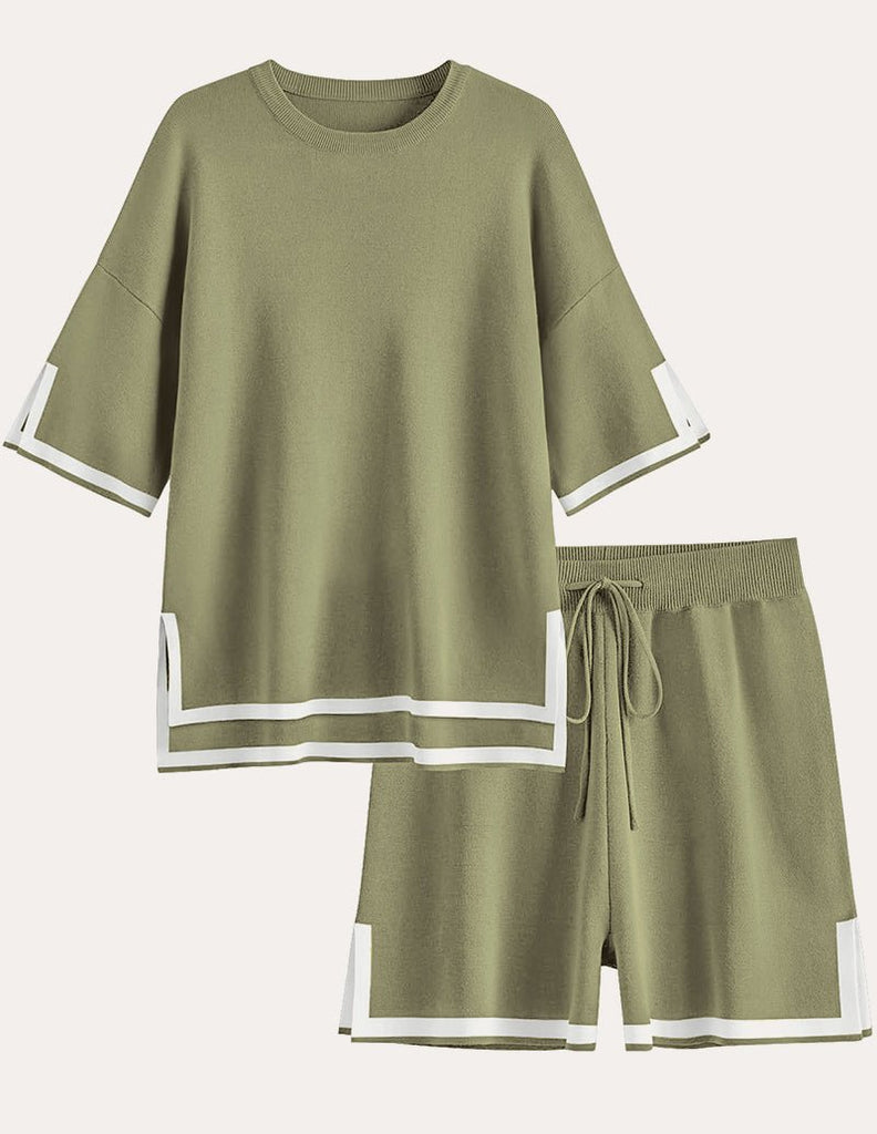 ekouaer-pajama-sets-colorblock-knit-schlafanzug-kurz-colorblock image 1