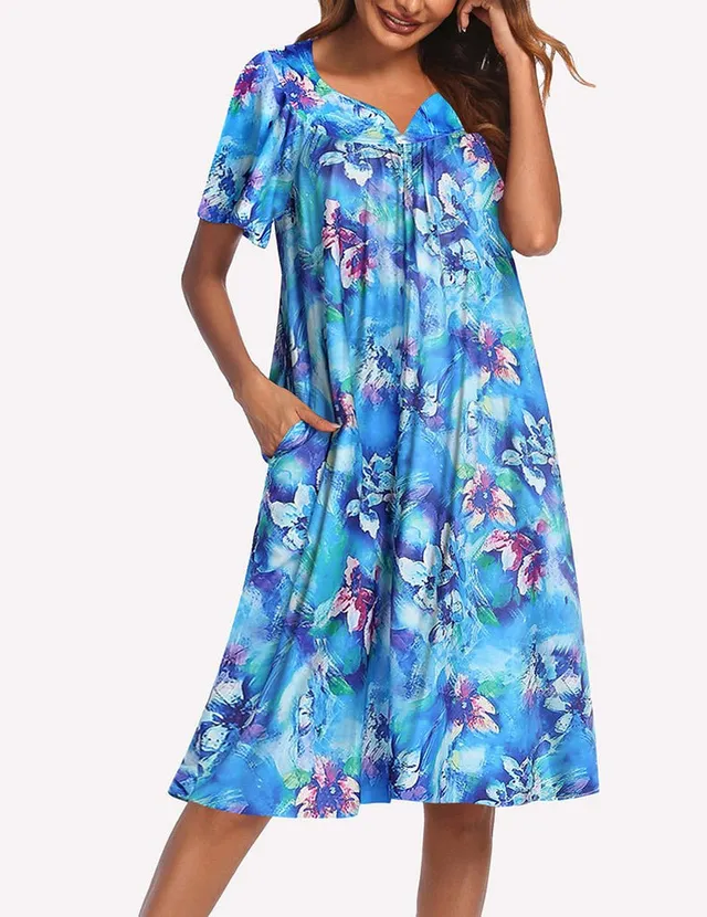 ekouaer-nightgowns-lounger-nachthemd-kurzarm-blumen-v-ausschnitt image 1