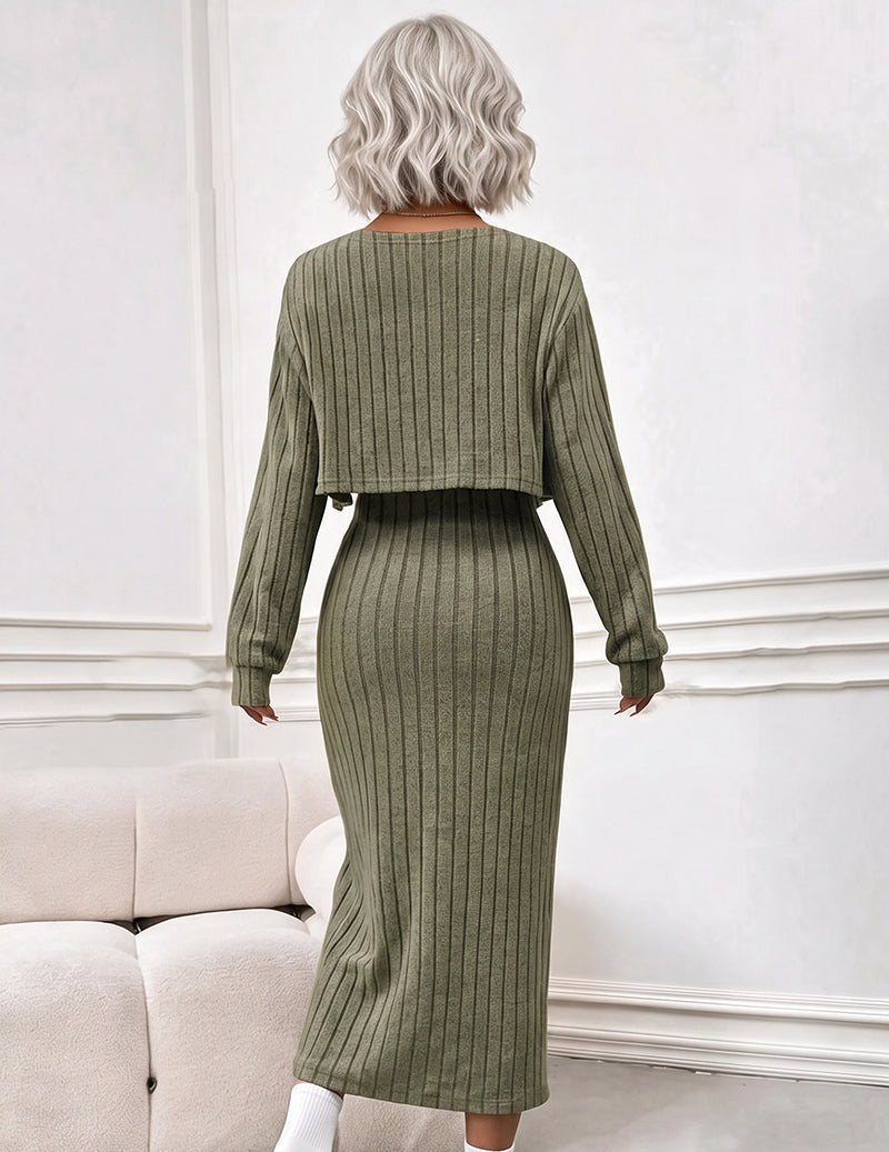 ekouaer-nightgowns-bodycon-kleid-set-hellgrau-mit-cardigan image 4