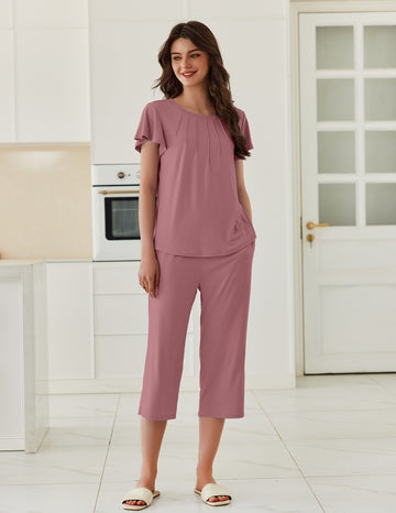 ekouaer-pajama-sets-ruffle-pyjama-capri-mit-r-schen image 7