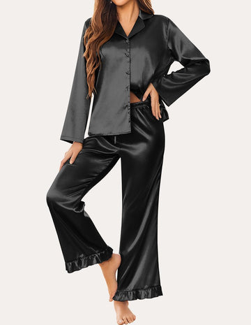 ekouaer-luxe-satin-pyjama-set-damen-langarm-knopfhemd image 6
