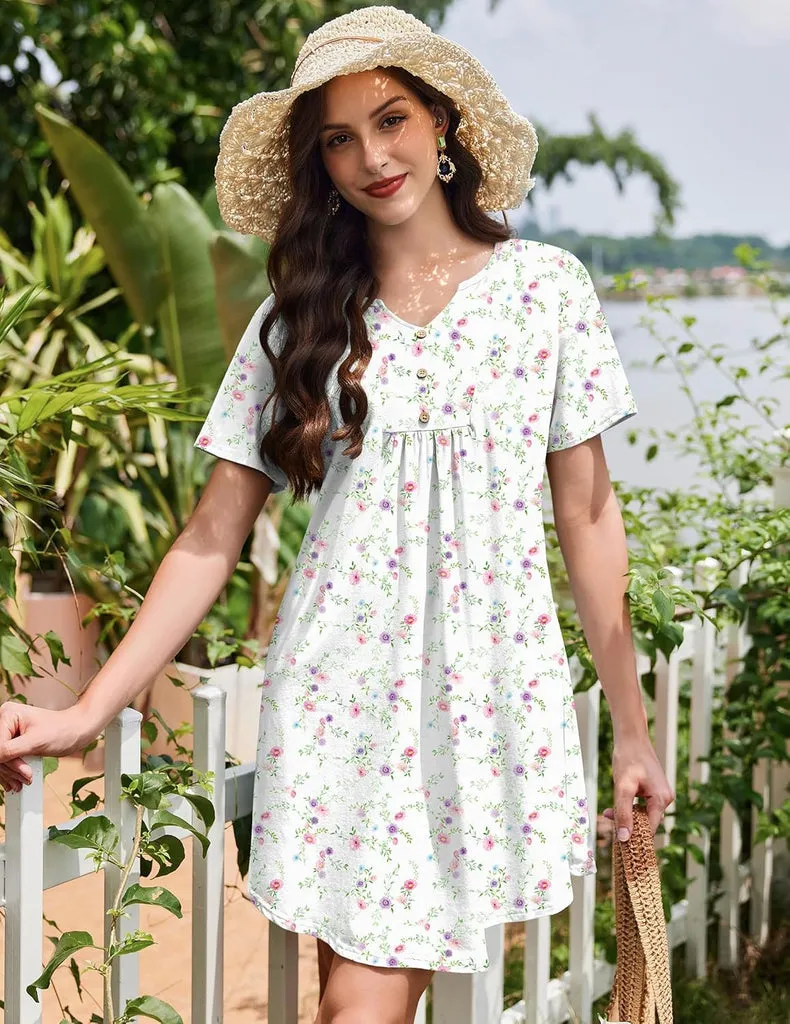 ekouaer-nightgowns-nachthemd-baumwolle-henley-kurzarm image 1