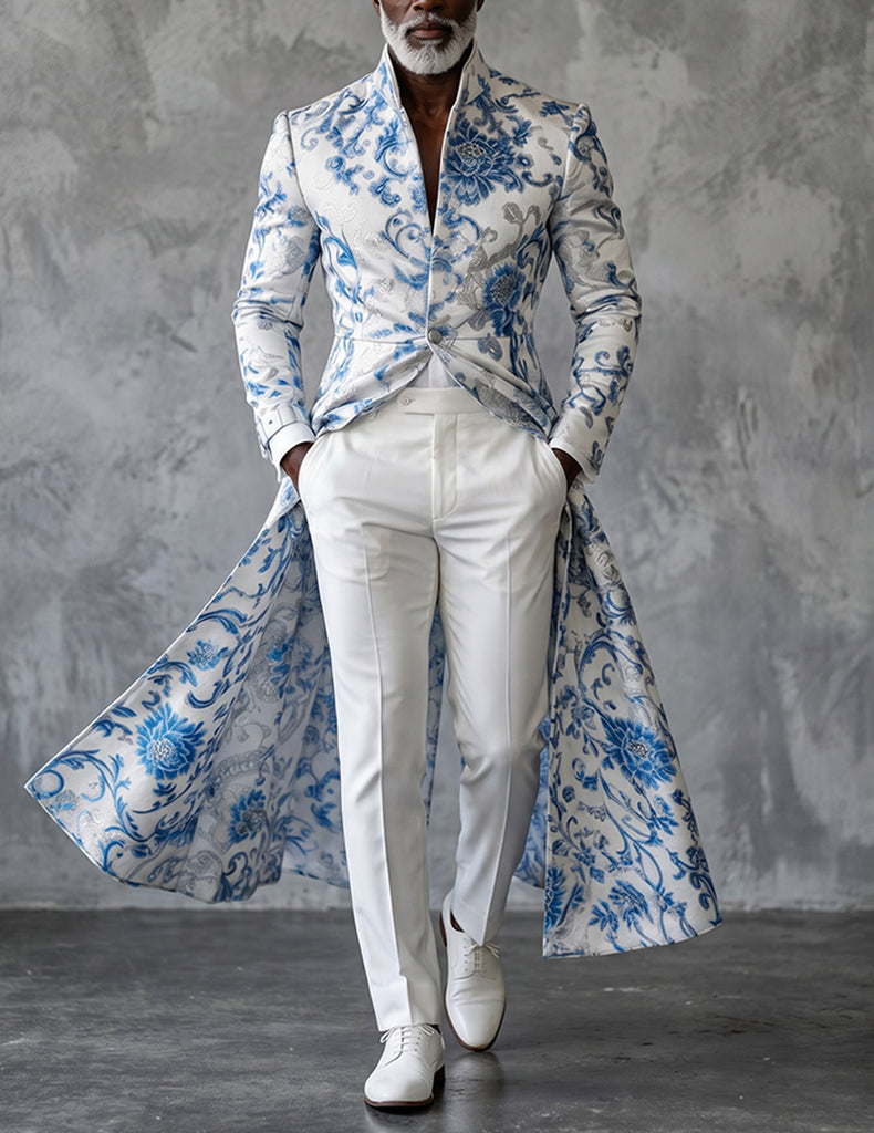 ekouaer-men-floral-frack-herren-wei-blau-stehkragen-slim-fit image 1