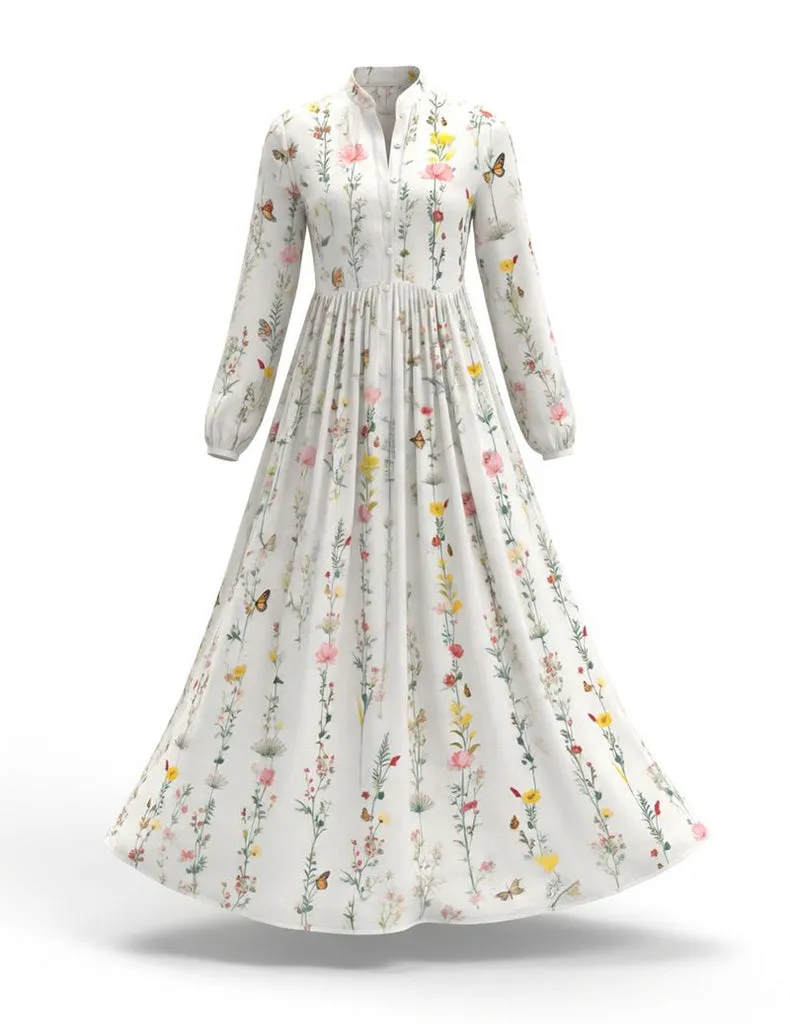 ekouaer-nightgowns-wildflower-butterfly-maxi-kleid-wei-langarm image 1