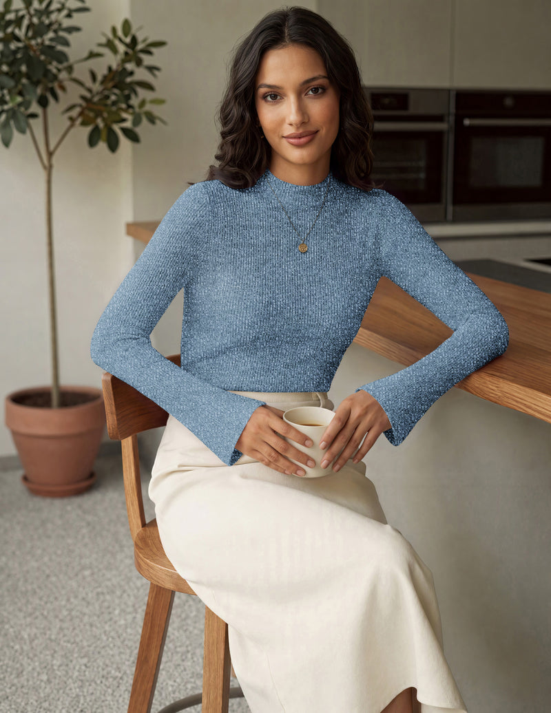ekouaer-pajama-sets-trompeten-rmel-top-stehkragen-ripp-beige image 2