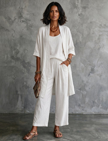 ekouaer-robes-leinen-3-teiler-kimono-top-hose-sommer image 5