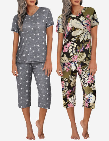 ekouaer-pajama-sets-2er-schlafanzug-capri-kurzarm image 7