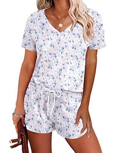 ekouaer-kurzarm-pyjama-set-shorts-v-ausschnitt-taschen image 1