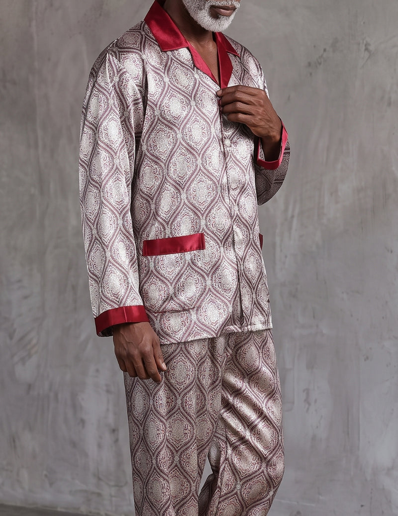 ekouaer-men-satin-pyjama-red-geometric-langarm-gemustert image 3