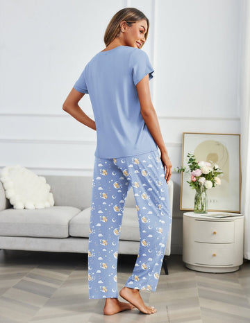 ekouaer-pajama-sets-schlafanzug-2er-pack-kurzarm-bedruckt image 7