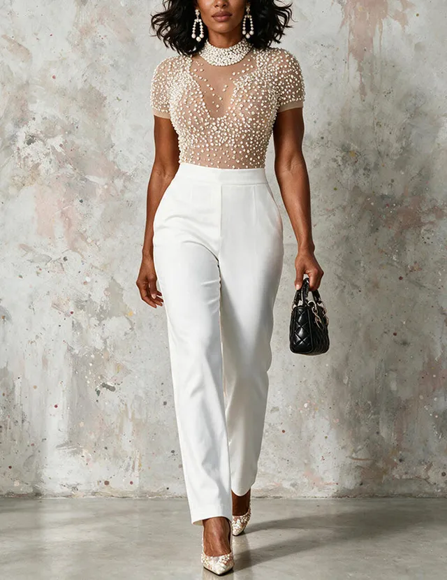 ekouaer-jumpsuits-abend-jumpsuit-damen-perlen-kurzarm-high-waist image 1