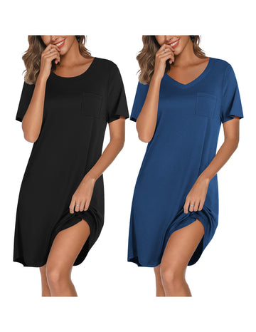 ekouaer-nightgowns-bamboo-v-neck-schlafshirt-2er-pack image 3