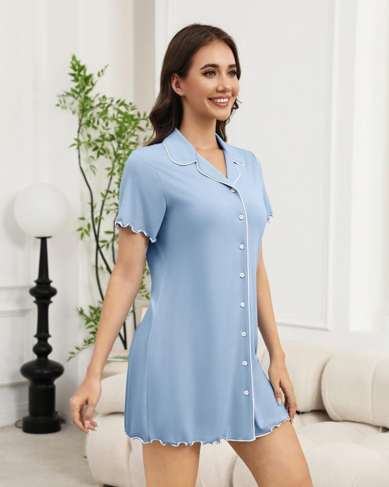 ekouaer-nightgowns-knopf-nachthemd-kurzarm-rosa-tasche image 5