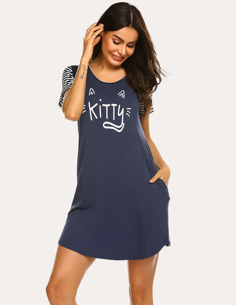 ekouaer-nightgowns-striped-short-sleeve-nachthemd-gestreift image 1