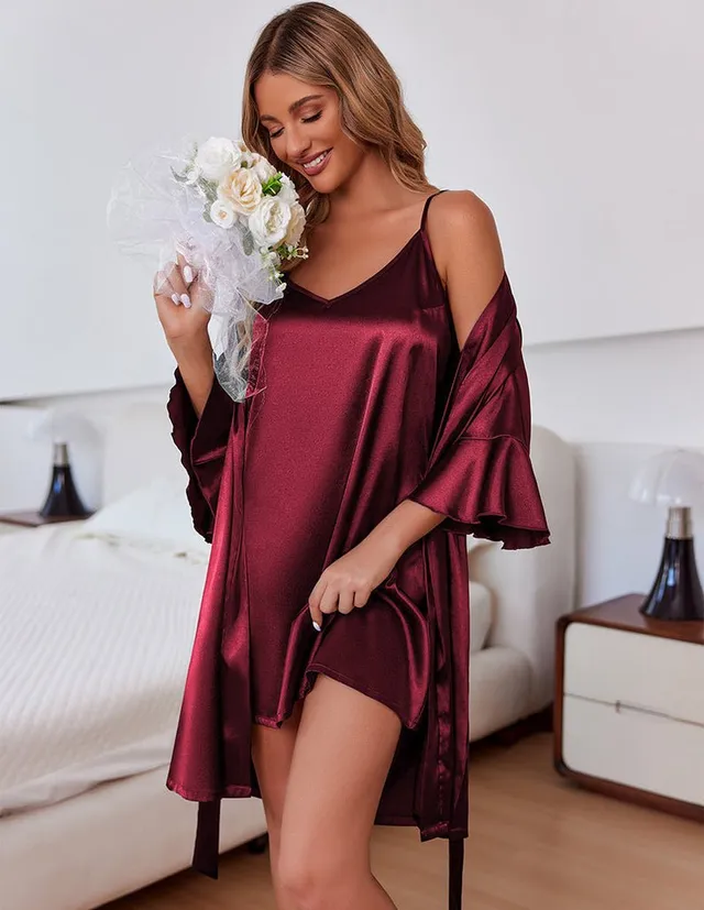 ekouaer-robes-satin-bademantel-set-2-teilig-taschen image 1